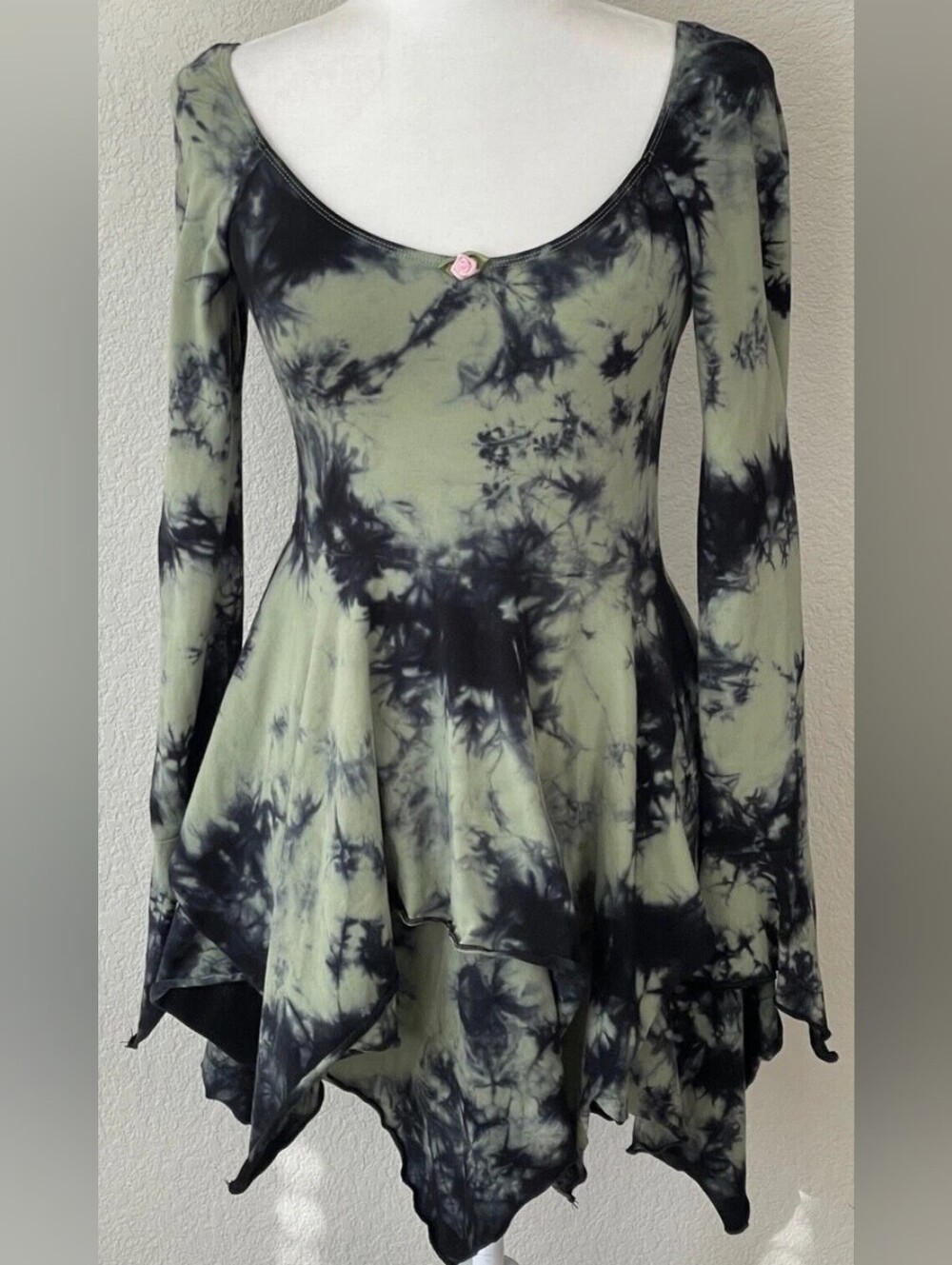 Dolls Kill Flutter Starlight Olive & Black Asymmetrical Hem Dress